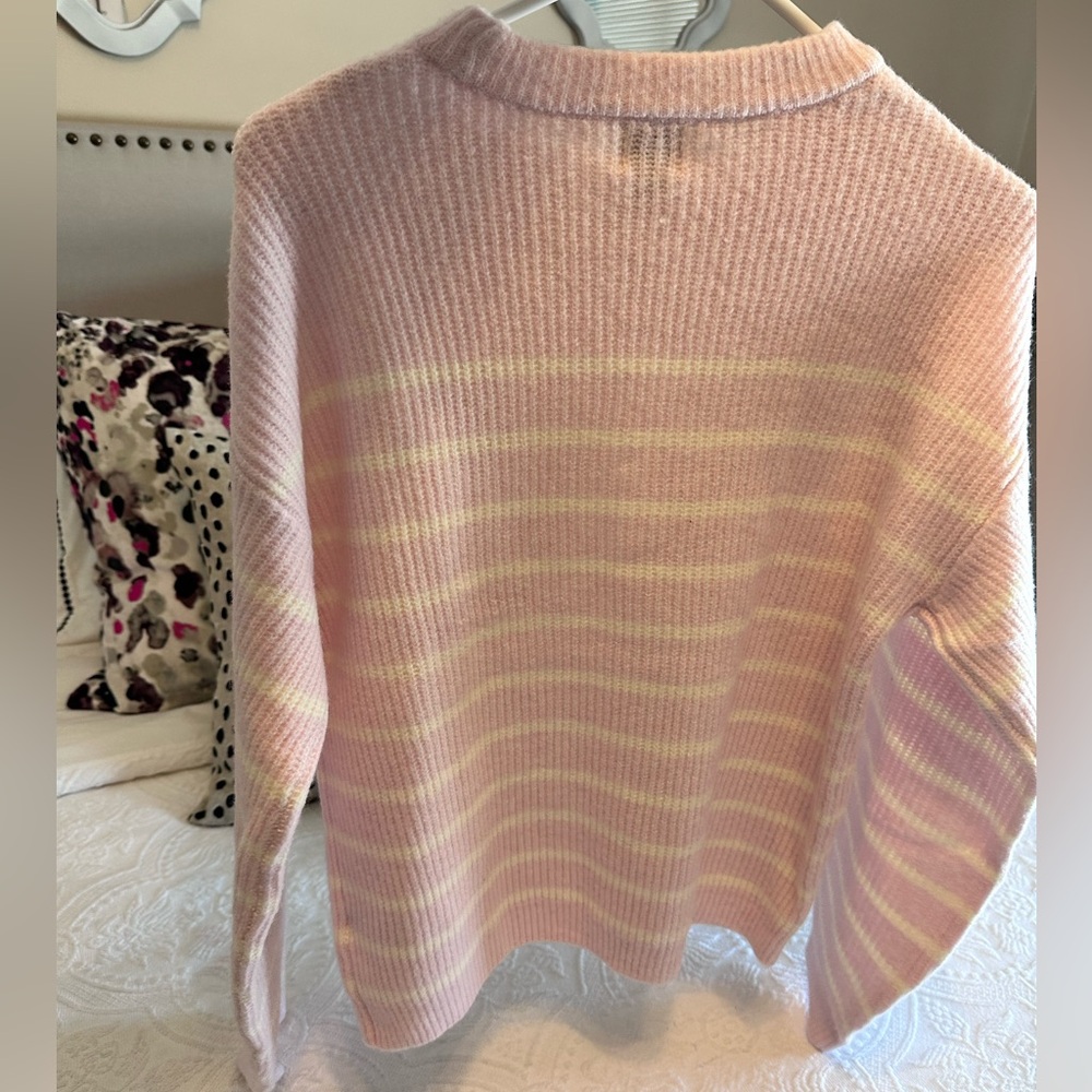 SALE! A New Day pink crewneck sweater with white stripes & red bow embroidery S - Picture 3 of 7
